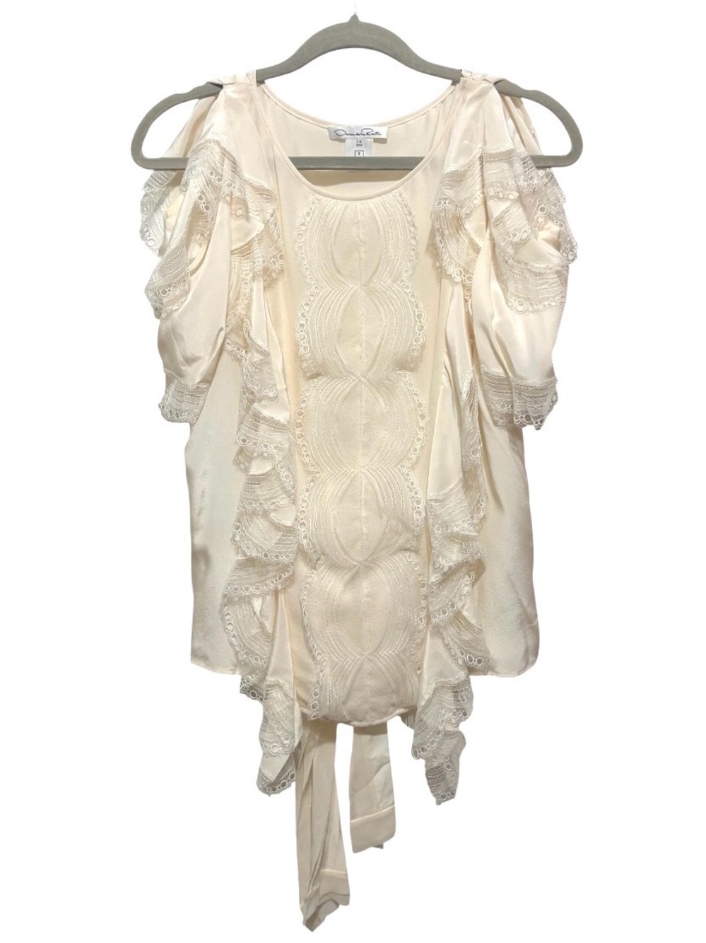 Oscar de la Renta ivory silk and lace ruffled blouse